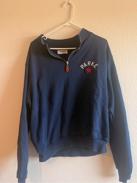 Parker Tops - PARKE Navy Half-Zip Sweatshirt with Red Star